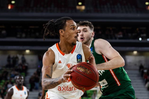 GER, BKT EuroCup, Saison 2025 2026, Achteffinale, Cedevita Olimpija Ljubljana- Niners Chemnitz 11.03.2026, Arena Stozice, Ljubljana, GER, BKT EuroCup, Saison 2025 2026, Achteffinale, Cedevita Olimpija Ljubljana- Niners Chemnitz Kevin Yebo (Niners Chemnitz, 0) Foto Alexander Trienitz Ljubljana Arena Stozice Slowenien