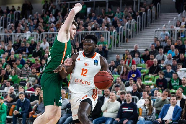 GER, BKT EuroCup, Saison 2025 2026, Achteffinale, Cedevita Olimpija Ljubljana- Niners Chemnitz 11.03.2026, Arena Stozice, Ljubljana, GER, BKT EuroCup, Saison 2025 2026, Achteffinale, Cedevita Olimpija Ljubljana- Niners Chemnitz Amadou Sow (Niners Chemnitz, 12) Foto Alexander Trienitz Ljubljana Arena Stozice Slowenien