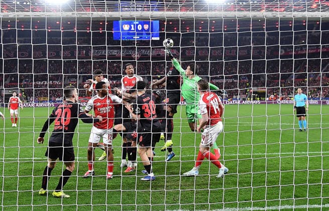 11.03.2026, xhbx, Fussball UEFA Champions League, Bayer 04 Leverkusen - FC Arsenal London v.l. Janis Blaswich (Bayer Leverkusen) (DFL DFB REGULATIONS PROHIBIT ANY USE OF PHOTOGRAPHS as IMAGE SEQUENCES and or QUASI-VIDEO) Leverkusen