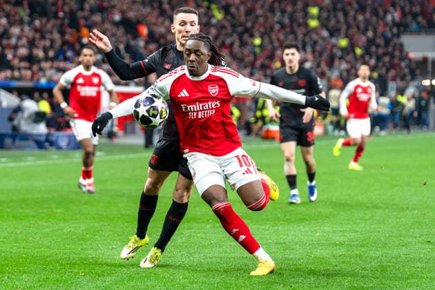 Eberechi Eze (Arsenal, 10) Alejandro Grimaldo ( 20)UEFA Champions League 2025 2026 Bayer 04 Leverkusen vs. Arsenal, Achtelfinale, Round of 16 - Hinrunde, Mittwoch, 11.03.2026 BayArena (Nordrhein-Westfalen, Deutschland) Copyright: xCelinaxLeiersx