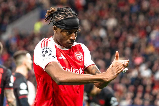UEFA Champions League 2025 2026 Bayer 04 Leverkusen vs. Arsenal, Achtelfinale, Round of 16 - Hinrunde, Mittwoch, 11.03.2026 BayArena (Nordrhein-Westfalen, Deutschland) Noni Madueke (Arsenal, 20) Copyright: xCelinaxLeiersx