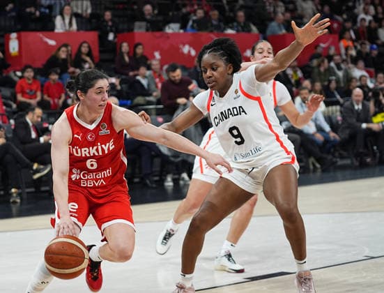 Turkiye v Canada - FIBA Women s Basketball World Cup Qualifiers ISTANBUL, TURKIYE - MARCH 11: Goksen Fitik (6) of Turkiye in action against Yvonne Ejim (9) of Canada during the FIBA Women’s Basketball World Cup Qualifiers Group C match between Canada and Turkiye at the Turkcell Basketball Development Center in Istanbul, Turkiye, on March 11, 2026. Esra Bilgin Anadolu Istanbul Turkey. Editorial use only. Please get in touch for any other usage.  Copyright: x2026xAnadoluxEsraxBilginx