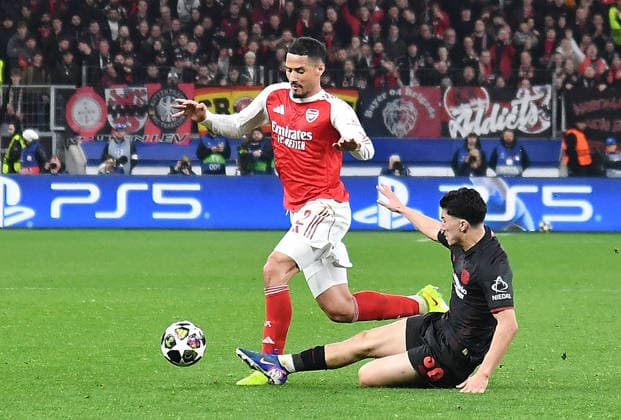 11.03.2026, xhbx, Fussball UEFA Champions League, Bayer 04 Leverkusen - FC Arsenal London v.l. William Saliba (Arsenal London FC) (DFL DFB REGULATIONS PROHIBIT ANY USE OF PHOTOGRAPHS as IMAGE SEQUENCES and or QUASI-VIDEO) Leverkusen
