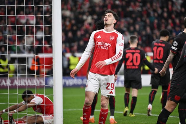Kai Havertz (FC Arsenal) 11.03.2026, Fussball, UEFA Champions League 2025 2026, Achtelfinale, Bayer 04 Leverkusen - FC Arsenal UEFA regulations prohibit any use of photographs as image sequences and or quasi-video Leverkusen BayArena Nordrhein Westfalen Deutschland