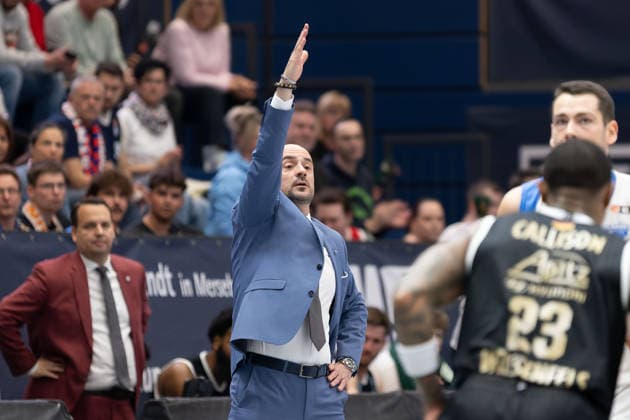 Milenko Bogicevic (MBC, Head Coach), Syntainics MBC vs. BK Olomoucko, European North Basketball League, Achtelfinale, 2025 26, Deutschland, Tschechien, 11.03.2026. Weissenfels Stadthalle Sachsen-Anhalt Deutschland