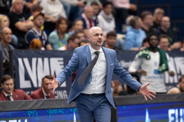 Milenko Bogicevic (MBC, Head Coach), Syntainics MBC vs. BK Olomoucko, European North Basketball League, Achtelfinale, 2025 26, Deutschland, Tschechien, 11.03.2026. Weissenfels Stadthalle Sachsen-Anhalt Deutschland