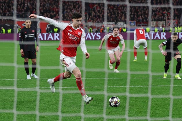 GER, UEFA CL, Achtelfinale, Bayer 04 Leverkusen (GER) vs. FC Arsenal (ENG), 11.03.2026, BayArena, Leverkusen, GER, UEFA CL, Achtelfinale, Bayer 04 Leverkusen (GER) vs. FC Arsenal (ENG), , im Bild: Kai Havertz (FC Arsenal 29), verwandelkt den 11 Meter