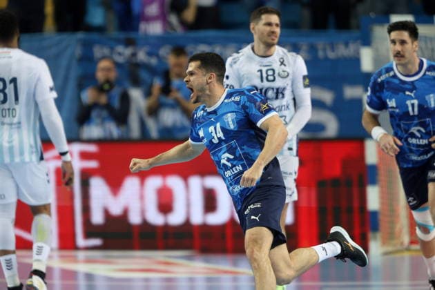 Plock 11.03.2026 Liga mistrzow pilka reczna mezczyzn faza grupowa sezon 2025 26 --- Group Chase mens handball EHF Champions League Orlen Wisla Plock - OTP Bank - Pick Szeged Lovro Mihic bramka gol radosc Fot. Marcin Solarz FotoPyK NEWSPIX.PL --- newspix.pl 