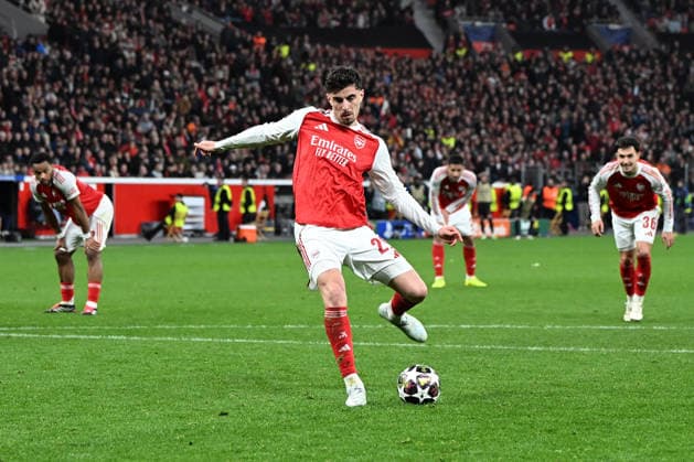 Kai Havertz (FC Arsenal) Tor zum 1:1 waehrend des Spiels der UEFA Champions League 2025 26, Achtelfinale, Hinspiel zwischen Bayer 04 Leverkusen und FC Arsenal, BayArena am 11. March 2026 in Leverkusen, Deutschland. (Foto von Ralf Treese DeFodi Images) +++ Kai Havertz (FC Arsenal) scores his team™s first goal during the UEFA Champions League 2025 26 Round of 16, First Leg, match between Bayer 04 Leverkusen and FC Arsenal at BayArena on February 24, 2026 in Leverkusen, Germany. (Photo by Ralf Treese DeFodi Images) -