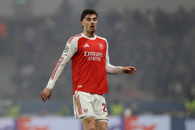 Kai Havertz (Arsenal FC) looks on during the UEFA Champions League 2025 26 Round of 16 First Leg match between Bayer 04 Leverkusen and Arsenal FC at BayArena on March 11, 2026 in Leverkusen, Germany. (Photo by Oliver Kaelke DeFodi Images) -