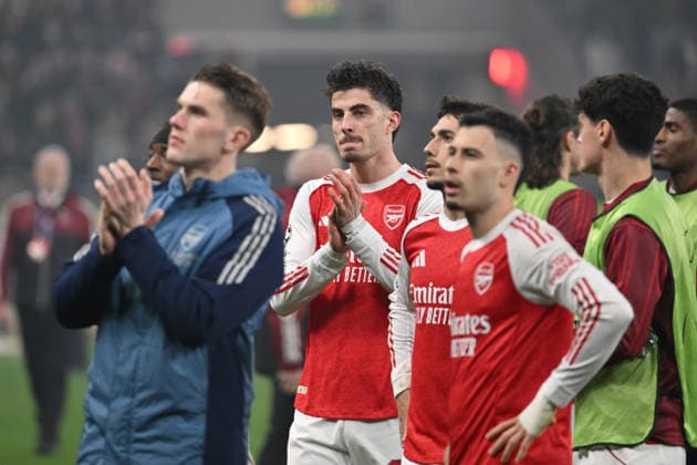 Kai Havertz (FC Arsenal), mi., nach dem Spiel 11.03.2026, Fussball, UEFA Champions League 2025 2026, Achtelfinale, Bayer 04 Leverkusen - FC Arsenal UEFA regulations prohibit any use of photographs as image sequences and or quasi-video Leverkusen BayArena Nordrhein Westfalen Deutschland