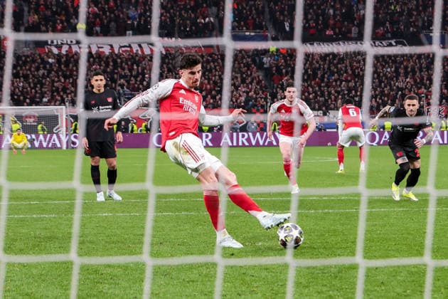 11.03.2026, Fussball, Achtelfinale der UEFA Champions League, Bayer 04 Leverkusen - Arsenal London, Kai Havertz (Arsenal London) trifft zum 1:1 per Elfmeter. Leverkusen BayArena NRW Deutschland xRHR-FOTO DEx Copyright: DennisxEwert RHR-FOTOx RHR-FOTO DE