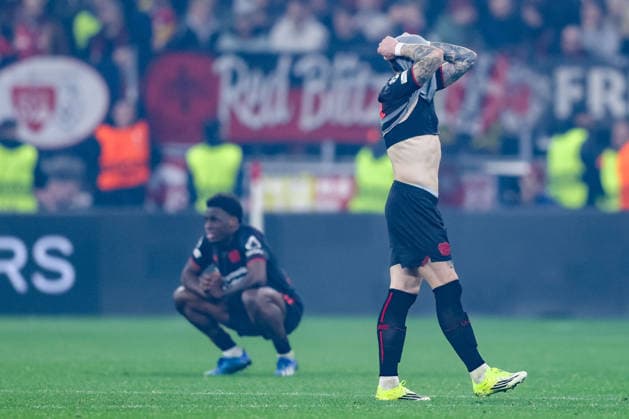 Fußball Champions League Achtelfinale Bayer 04 Leverkusen - FC Arsenal am 11.03.2026 in der BayArena in Leverkusen Aleix Garcia ( Leverkusen ) ärgert sich nach dem Spiel
