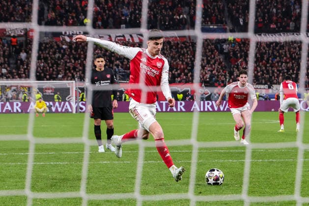 11.03.2026, Fussball, Achtelfinale der UEFA Champions League, Bayer 04 Leverkusen - Arsenal London, Kai Havertz (Arsenal London) trifft zum 1:1 per Elfmeter. Leverkusen BayArena NRW Deutschland xRHR-FOTO DEx Copyright: DennisxEwert RHR-FOTOx RHR-FOTO DE