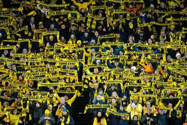Football, Champions League 2025 2026 Bodo Glimt Sporting Lisbon Bodo, Norway 20260311 Bodo Glimt supporters before the Champions League football match between Bodo Glimt and Sporting Lisbon at Aspmyra stadium Photo Fredrik Varfjell NTB Bodo Norway EDITORIAL USE ONLY RESTRICTED USE FOR BETTING COMPANIES  Copyright: xFredrikxVarfjellx xNTBx