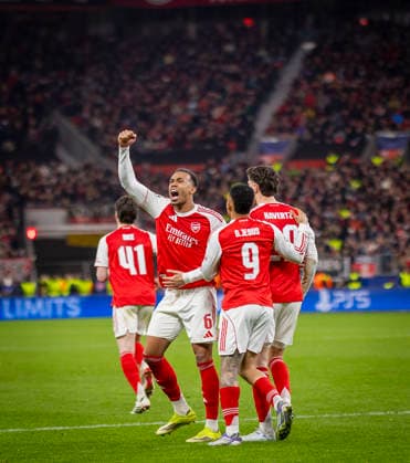 Leverkusen, Germany. 11th Mar 2026. Goal celebration Gabriel Magalhaes (Arsenal) Gabriel Jesus (Arsenal) Kai Havertz (Arsenal) Bayer Leverkusen - Arsenal London 11.03.2026
