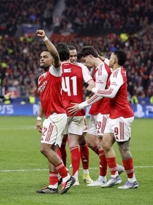 LEVERKUSEN (l-r) William Saliba of Arsenal FC, Declan Rice of Arsenal FC, Gabriel of Arsenal FC, Kai Havertz of Arsenal FC, Gabriel Jesus of Arsenal FC during the UEFA Champions League match between Bayer 04 Leverkusen v Arsenal at the BayArena on March 11, 2026 in Leverkusen, Germany. BART STOUTJESDIJK ANP FOC 2026 2027 xVIxANPxSportx xBartxStoutjesdijkxIVx 553067412 originalFilename: 553067412.jpg