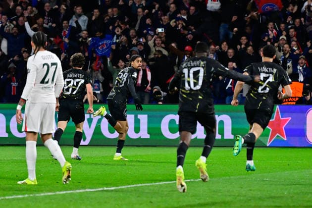 FOOTBALL : PSG vs Chelsea - Ligue des Champions - 11 03 2026 Bradley Barcola of Paris Saint Germain celebrates after scoring during the UEFA Champions League match between Paris Saint Germain and Chelsea FC at Parc Des Princes on March 11 , 2026 in Paris, France. ( Photo by Federico Pestellini PsnewZ ) ParisFrance  Copyright: xFedericoxPestellinix