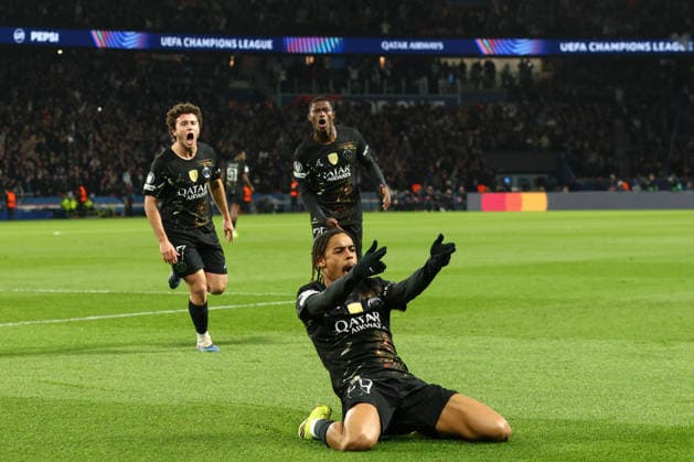March 11, 2026, Paris, Ile-De-France, France: BRADLEY BARCOLA celebrates scoring PSG first goal in the UEFA Champions League 2025 26 Round of 16 Leg 1 of 2 game between PARIS SAINT-GERMAIN (PSG) and CHELSEA FC at the Parc des Princes Stadium in Paris, France. Paris France - ZUMAc179 20260311_zep_c179_005 Copyright: xMickaelxChavetx