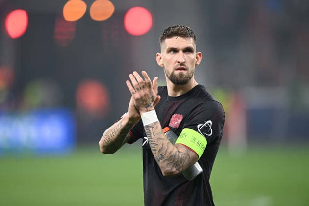 verhaltener Schlussjubel, jubelnd, Jubel, Begeisterung, Freude, Emotion Robert ANDRICH (LEV) Fussball Champions League, Achtelfinale, Bayer 04 Leverkusen (LEV) - FC Arsenal London (ARS) 1-1 am 11.03.2026 in Leverkusen Deutschland. UEFA regulations prohibit any use of photographs as image sequences and or quasi-video Â