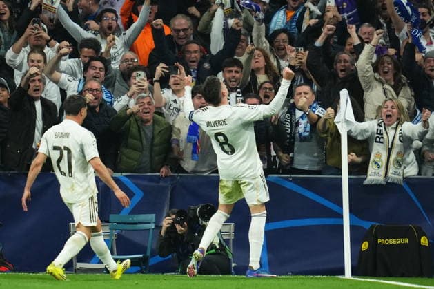 ESP: Real Madrid v Manchester City . UEFA Champions League match. Round of 16, first leg. Fede Valverde of Real Madrid celebrates the 2-0 during the UEFA Champions League match, Round of 16, first leg, between Real Madrid and Manchester City played at Santiago Bernabeu Stadium on March 11, 2026 in Madrid Spain. kpng Copyright: xBaguxBlancox xPRESSINPHOTOx PS_260311_RMA_MCI_026