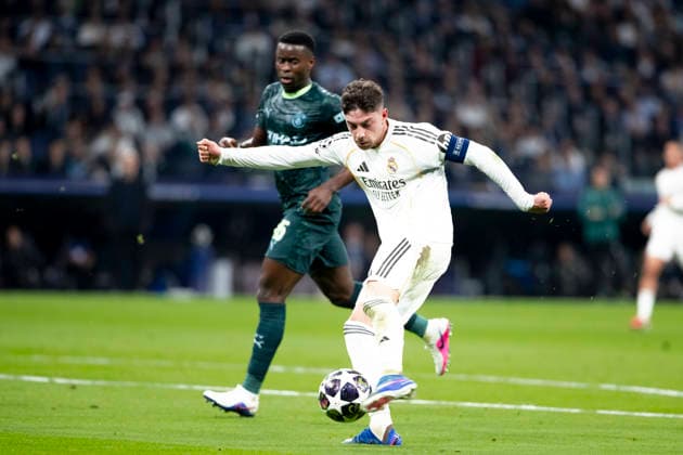 UEFA champions league - Real Madrid vs Manchester City MADRID, SPAIN - March 11:Federico Valverde of Real Madrid scores a goal during the UEFA champions league 2025 26 round of 16 first leg match between Real Madrid and Manchester City at Santiago Bernabeu Stadium. (Photo by Guille Martinez f22photo) Madrid Santiago Bernabeu Stadium Spain Copyright: xGuillermoxMartinezx