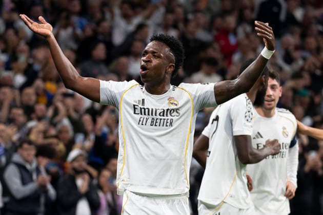 Real Madrid C.F. v Manchester City - UEFA Champions League 2025 26 Round of 16 First Leg match Vinicius Junior of Real Madrid celebrates the goal of Federixo Valverde during the UEFA Champions League 2025 26 Round of 16 First Leg match between Real Madrid and Manchester City at Estadio Santiago Bernabeu on March 11, 2026 in Madrid, Spain. Madrid Madrid Spain Real Madrid C.F. v Manchester City - UEFA Champions League 2025 Copyright: xALEJANDROxMATIASx