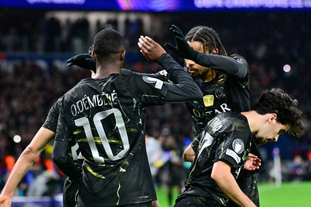 FOOTBALL : PSG vs Chelsea - Ligue des Champions - 11 03 2026 Ousmane DEMBELE of Paris Saint Germain celebrates with teammates during the UEFA Champions League match between Paris Saint Germain and Chelsea FC at Parc Des Princes on March 11 , 2026 in Paris, France. ( Photo by Federico Pestellini PsnewZ ) ParisFrance  Copyright: xFedericoxPestellinix