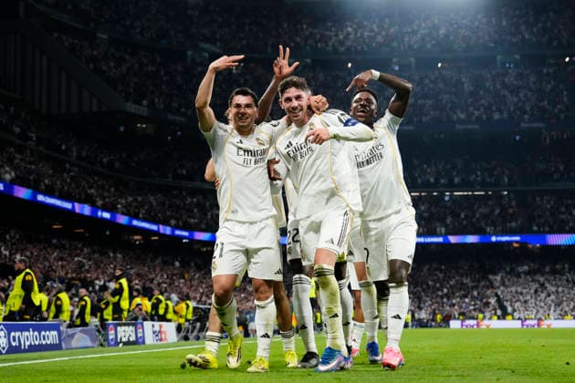 Real Madrid CF v Manchester City FC - UEFA Champions League 2025 26 Round of 16 First Leg Federico Valverde central midfield of Real Madrid and Uruguay celebrates after scoring his sides third goal during the UEFA Champions League 2025 26 Round of 16 First Leg match between Real Madrid CF and Manchester City FC at Estadio Santiago Bernabeu on March 11, 2026 in Madrid, Spain. Madrid Spain  Copyright: xJosexBretonx originalFilename:bretonhernandez-realmadr260311_npFeW.jpg