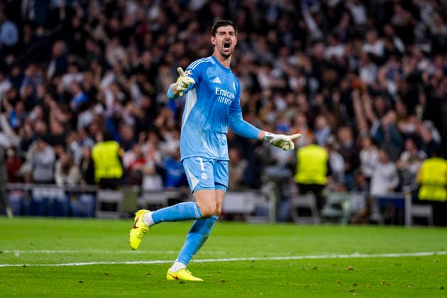 Real Madrid CF v Manchester City FC - UEFA Champions League 2025 26 Round of 16 First Leg Thibaut Courtois of Real Madrid celebrates a goal during the UEFA Champions League 2025 26 Round of 16 First Leg match between Real Madrid CF and Manchester City FC at Estadio Santiago Bernabeu on March 11, 2026 in Madrid, Spain. Madrid Estadio Santiago Bernabeu Madrid Spain Copyright: xAlbertoxGardinx AGardin_20260311_Foot_Champ_Atl_Mad_Man_City__1004