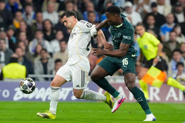 REAL MADRID CF v MANCHERSTER CITY FC. CHAMPIONS LEAGUE 2024 2025. ROUND OF 8. 2ND LEG MATCH. Real Madrid CF s Brahim Diaz (l) and Manchester City FC s Marc Guehi during Champions League 2025 2026, Round of 16 1st leg match. March 11 ,2026. (ALTERPHOTOS Acero) MadridSpain  Copyright: xAcerox