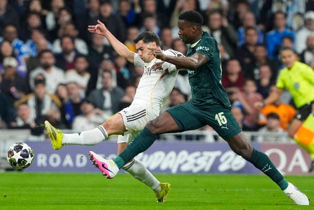 REAL MADRID CF v MANCHERSTER CITY FC. CHAMPIONS LEAGUE 2024 2025. ROUND OF 8. 2ND LEG MATCH. Real Madrid CF s Brahim Diaz (l) and Manchester City FC s Marc Guehi during Champions League 2025 2026, Round of 16 1st leg match. March 11 ,2026. (ALTERPHOTOS Acero) MadridSpain  Copyright: xAcerox