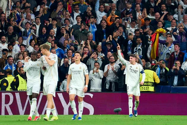 Federico Valverde of Real Madrid CF celebrates his goal during the UEFA Champions League match between Real Madrid CF and Manchester City at Bernabeu Stadium on March 11, 2026. - 11 03 2026 - Spain Madrid Madrid -  LGMx xLexPictorium LePictorium_0329589