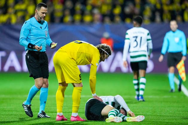 Football, Champions League 2025 2026 Bodo Glimt Sporting Lisbon Bodo, Norway 20260311 Sportings Ivan Fresneda on the ground during the football match in the Champions League between Bodo Glimt and Sporting Lisboa at the Aspmyra stadium Photo Fredrik Varfjell NTB Bodo Norway EDITORIAL USE ONLY RESTRICTED USE FOR BETTING COMPANIES  Copyright: xFredrikxVarfjellx xNTBx