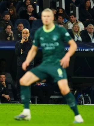 Manchester City Manager Pep Guardiola looks towards Erling Haaland before substituting him Real Madrid v Manchester City, UEFA Champions League, Round of 16, First Leg, Football, Bernabeu, Madrid, Spain - 11 Mar 2026Madrid Bernabeu Spain EDITORIAL USE ONLY No use with unauthorised audio, video, data, fixture lists, club league logos or live services. Online in-match use limited to 120 images, no video emulation. No use in betting, games or single club league player publications. Copyright: xJavierxGarcia Shutterstockx 16746741as