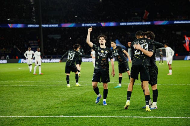 Vitinha seen celebrating after scoring goal during Champions League Round of 16 game between teams of Paris Saint-Germain Football Club and Chelsea FC (Maciej Rogowski Ball Raw Images) Paris Parc des Princes France Copyright: xMaciejxRogowskix maciejrogowski_psg_chelsea_25256-15