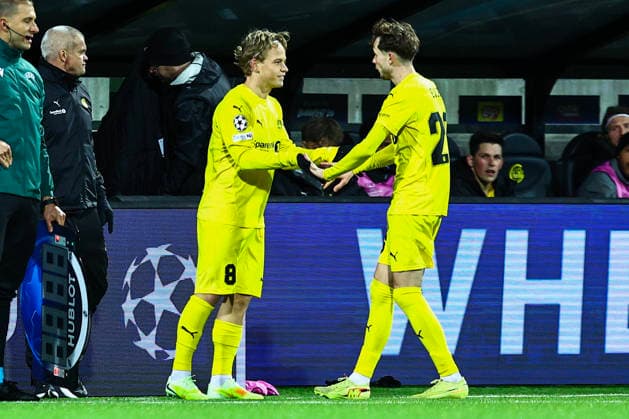Football, Champions League 2025 2026 Bodo Glimt Sporting Lisbon Bodo 20260311 Bodo Glimts Sondre Auklend and Bodo Glimts Hakon Evjen during the Champions League football match between Bodo Glimt and Sporting Lisbon at Aspmyra Stadium Photo Mats Torbergsen NTB Bodo Norway EDITORIAL USE ONLY RESTRICTED USE FOR BETTING COMPANIES  Copyright: xMatsxTorbergsenx xNTBx