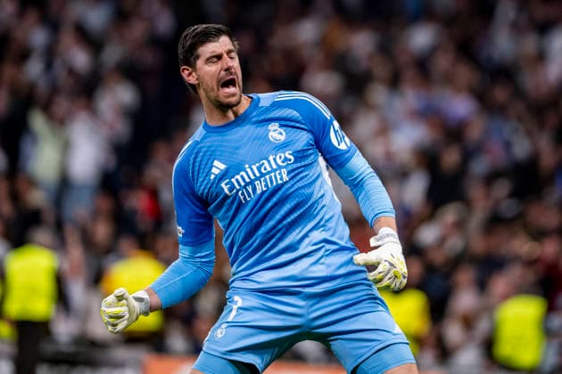 Real Madrid CF v Manchester City FC - UEFA Champions League 2025 26 Round of 16 First Leg Thibaut Courtois of Real Madrid celebrates a goal during the UEFA Champions League 2025 26 Round of 16 First Leg match between Real Madrid CF and Manchester City FC at Estadio Santiago Bernabeu on March 11, 2026 in Madrid, Spain. Madrid Estadio Santiago Bernabeu Madrid Spain Copyright: xAlbertoxGardinx AGardin_20260311_Foot_Champ_Atl_Mad_Man_City__1454