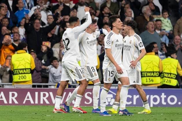 UEFA Champions League soccer match Real Madrid vs Manchester City at Santiago Bernabeu stadium in Madrid, Spain. 11 March 2026 Valverde celebrates a goal 900 Cordon Press  900 CordonxPress LOF - Champions League Real Madrid vs Manchester City