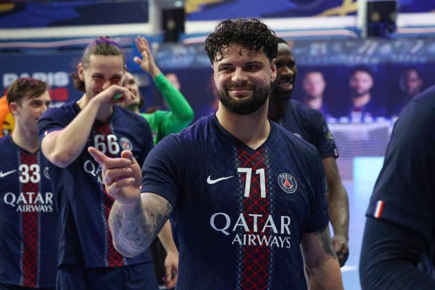 HANDBALL : Paris Saint Germain Vs SC Magdeburg - Ligue des Champions - 11 03 2026 Joie Paris Saint Germain - Elohim Prandi (Paris Saint Germain) - Noah Gaudin (Paris Saint Germain) ParisFrance  Copyright: xMichaelxBaucherx