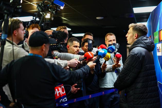 Football, Champions League 2025 2026 Bodo Glimt Sporting Lisbon Bodo 20260312 Bodo Glimts Jostein Gundersen in the mixed zone after the Champions League football match between Bodo Glimt and Sporting Lisbon at Aspmyra Stadium Photo Mats Torbergsen NTB Bodo Norway EDITORIAL USE ONLY RESTRICTED USE FOR BETTING COMPANIES  Copyright: xMatsxTorbergsenx xNTBx