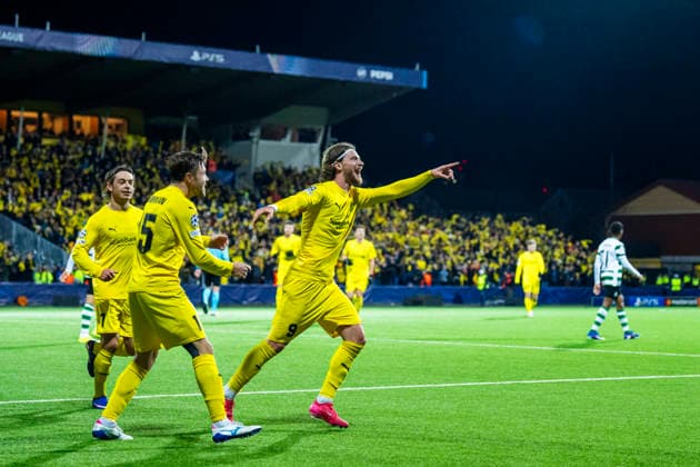 Football, Champions League 2025 2026 Bodo Glimt Sporting Bodo, Norway 20260311 Bodo Glimts Kasper Hogh celebrates after the 3 0 goal during the Champions League football match between Bodo Glimt and Sporting at Aspmyra Stadium Photo Fredrik Varfjell NTB Bodo Norway EDITORIAL USE ONLY RESTRICTED USE FOR BETTING COMPANIES  Copyright: xFredrikxVarfjellx xNTBx