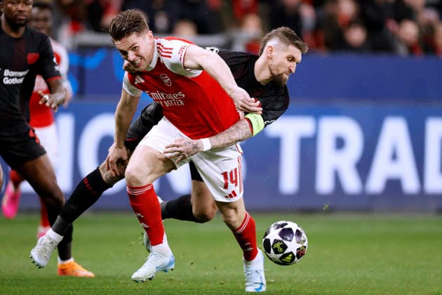 ANDRICH Robert Team Bayer 04 Leverkusen mit GYOEKERES Viktor UEFA Championsleague Saison 2025 - 2026 Achtelfinale Spiel Bayer 04 Leverkusen - Arsenal FC am 11.03. 2026 in Leverkusen DFL REGULATIONS PROHIBIT ANY USE OF PHOTOGRAPHS as IMAGE SEQUENCES and or QUASI-VIDEO Copyright: xLacixPerenyix