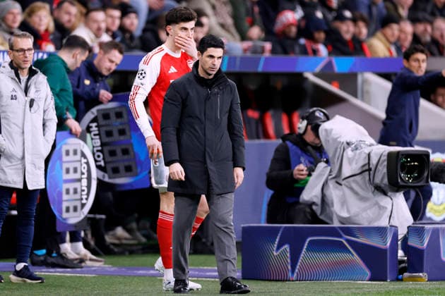 HAVERTZ Kai Team Arsenal FC Einwechslung mit Trainer ARTETA Mikel UEFA Championsleague Saison 2025 - 2026 Achtelfinale Spiel Bayer 04 Leverkusen - Arsenal FC am 11.03. 2026 in Leverkusen DFL REGULATIONS PROHIBIT ANY USE OF PHOTOGRAPHS as IMAGE SEQUENCES and or QUASI-VIDEO Copyright: xLacixPerenyix