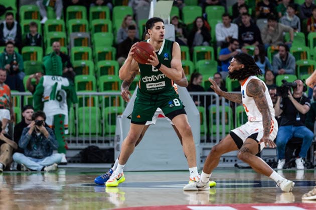 GER, BKT EuroCup, Saison 2025 2026, Achteffinale, Cedevita Olimpija Ljubljana- Niners Chemnitz 11.03.2026, Arena Stozice, Ljubljana, GER, BKT EuroCup, Saison 2025 2026, Achteffinale, Cedevita Olimpija Ljubljana- Niners Chemnitz Cameron Houindo (Cedevita Olimpija Ljubljana 8) Foto Alexander Trienitz Ljubljana Arena Stozice Slowenien