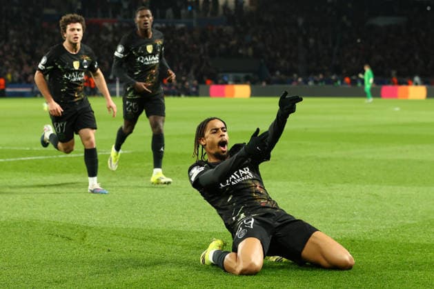 March 11, 2026, Paris, Ile-De-France, France: BRADLEY BARCOLA celebrates scoring PSG first goal in the UEFA Champions League 2025 26 Round of 16 Leg 1 of 2 game between PARIS SAINT-GERMAIN (PSG) and CHELSEA FC at the Parc des Princes Stadium in Paris, France. PSG won 5:2. Paris France - ZUMAc179 20260311_zep_c179_004 Copyright: xMickaelxChavetx