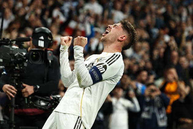 Federico Valverde (Real), MARCH 11, 2026 - Football Soccer : Valverde celebrate after his 1st goal during UEFA Champions League Round of 16 1st leg match between Real Madrid CF - Manchester City at the Estadio Santiago Bernabeu in Madrid, Spain. Noxthirdxpartyxsales  aflo_323134362
