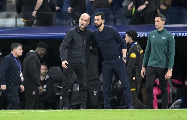 Real Madrid v Manchester City - UEFA Champions League MADRID, SPAIN - MARCH 11: Head coach Alvaro Arbeloa (R) of Real Madrid and head coach Pep Guardiola (L) of Manchester City congratulate each other at the end of the UEFA Champions League round of 16 match between Real Madrid and Manchester City at the Bernabeu Stadium in Madrid, Spain, on March 11, 2026. Burak Akbulut Anadolu Madrid Spain. Editorial use only. Please get in touch for any other usage.  Copyright: x2026xAnadoluxBurakxAkbulutx
