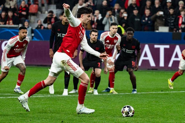 UEFA Champions League 2025 2026 Bayer 04 Leverkusen vs. Arsenal, Achtelfinale, Round of 16 - Hinrunde, Mittwoch, 11.03.2026 BayArena (Nordrhein-Westfalen, Deutschland) Kai Havertz (Arsenal, 29) Elfmeter Copyright: xCelinaxLeiersx