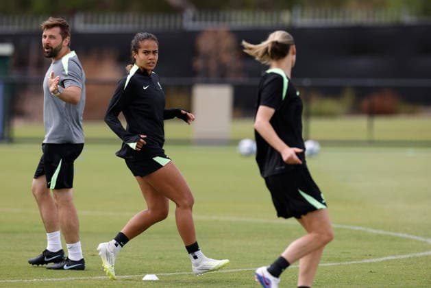 ASIAN CUP WOMEN AUSTRALIA TRAINING, Mary Fowler of Australia is seen during a Matildas training session at Sam Kerr Football Centre in Perth, Thursday, March 12, 2026. ( NO ARCHIVING PERTH WESTERN AUSTRALIA AUSTRALIA  Copyright: xRICHARDxWAINWRIGHTx 20260312147494281217
